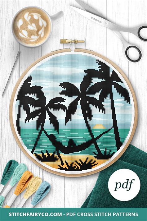 Tropical Beach Cross Stitch Pattern Instant Download Pdf Etsy
