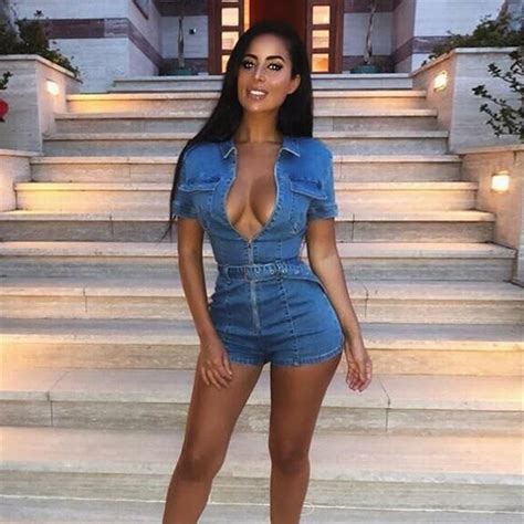 2019 Summer Blue Denim Skinny Rompers Women Front Zipper Sashes Playsuit Casual Pockets Short