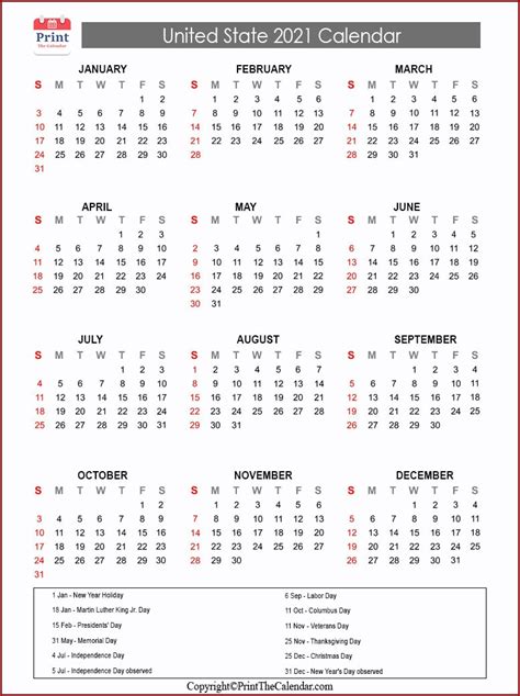 Us Holidays 2021 2021 Calendar With Us Holidays