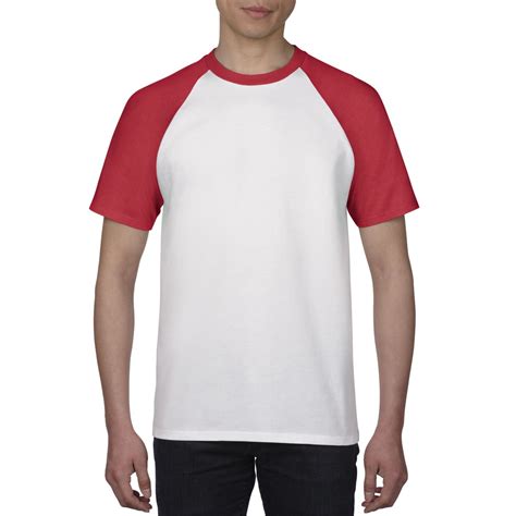 Gildan Premium Cotton Adult Raglan T Shirt White Red Shopee
