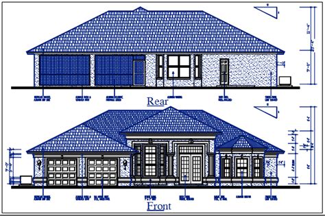 Bungalow Plan Front And Rear Elevation View Of Bungalow Dwg File Cadbull
