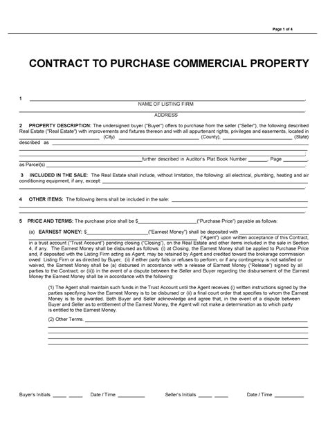 Free Commercial Real Estate Purchase Agreement Pdf Word Eforms