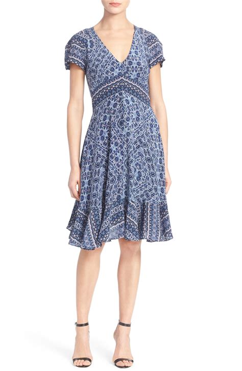 Rebecca Taylor Short Sleeve Print Silk Dress Nordstrom