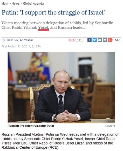 Israels Chief Sephardic Rabbi Confirms Putin Is A Jew