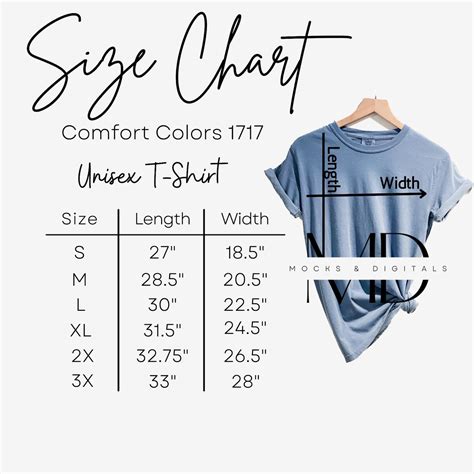 Comfort Colors Size Chart Tshirt Mockup Size Chart Etsy Uk