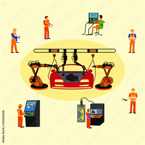 Automated Factory Assembly Line With Robotic Arm And Conveyor Belt Controlled Manufacturing