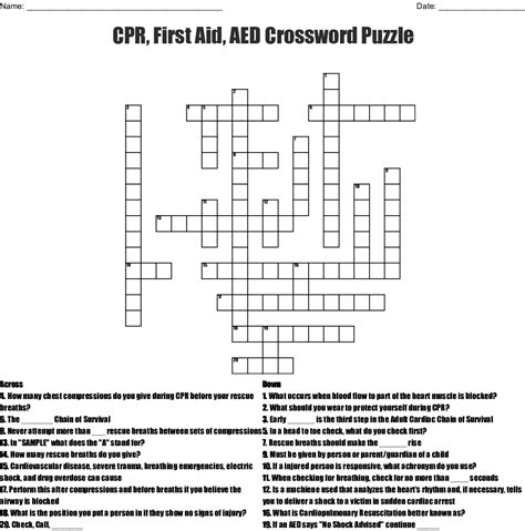 Emergency car kit crossword puzzle. First Aid - Cpr Review Crossword - Wordmint - Printable ...