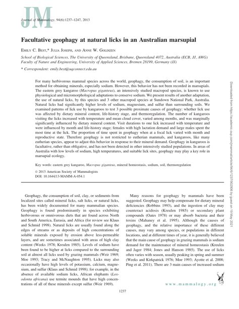 Pdf Facultative Geophagy At Natural Licks In An Australian Marsupial