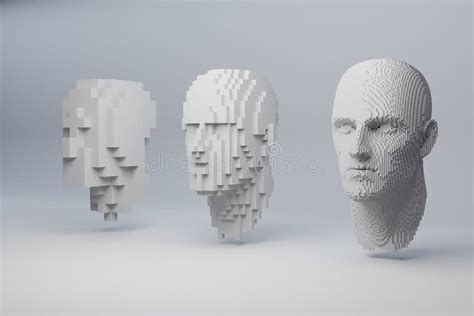 Abstract Human Face 3d Illustration Of A Head Constructing From Cubes