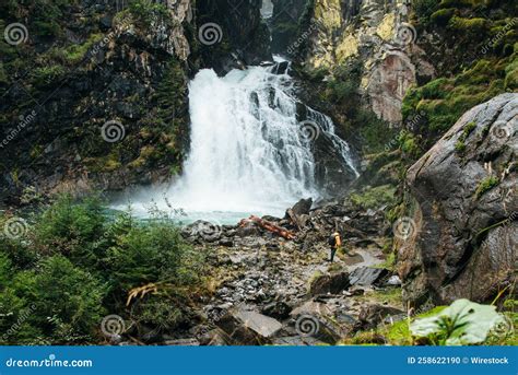 Riva Waterfall At Dolomite Mountain In Italy Stock Photography