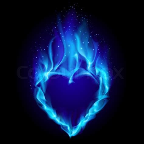 Heart In Blue Fire Illustration On Black Background For Design Stock