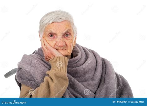 Old Depressed Lady On Isolated Stock Image Image Of Elderly
