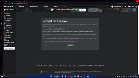 I Got Banned From Roblox For 183 Days Read Desk Youtube