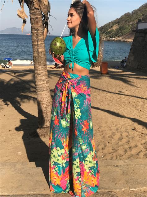 Maxi Floral Wide Leg Pants Outfit Roupa Tropical Vestido Para Praia