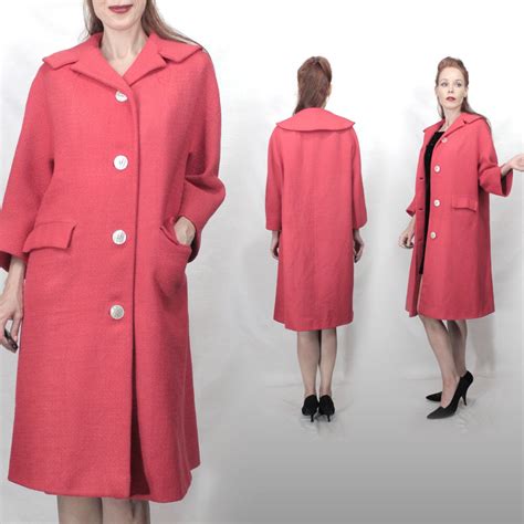 Vintage 1950s Swing Coat S M Wool Coat Hot Pink Coat Women