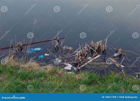 Garbage In The Grass By The Lake Stock Photo Image Of Environment