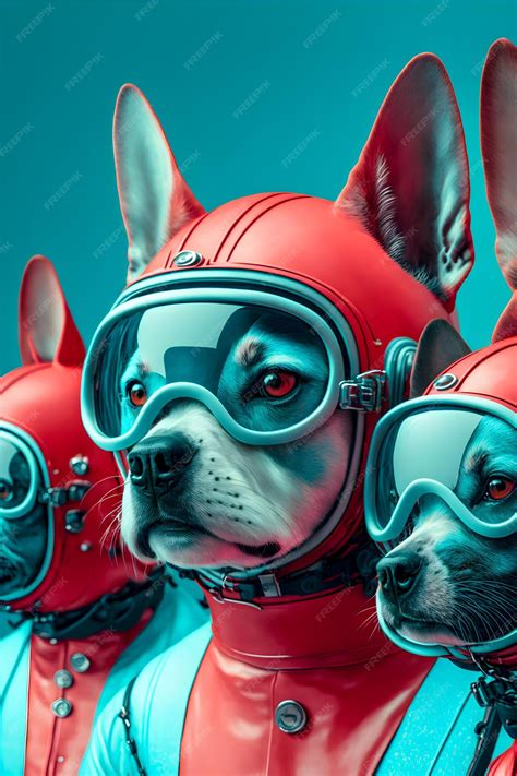Premium Photo | Dogs biker gang dressed in red and blue retro latex