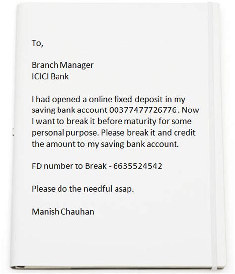 Sample of business letter and personal application letter formats in word file. Breaking your Fixed Deposits before Maturity - Whats the ...