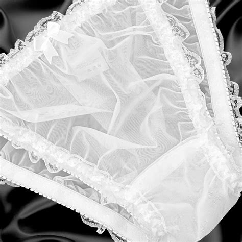 White Sissy Sheer Soft Nylon Frilly Tanga Bikini Panties Knickers Size Ebay