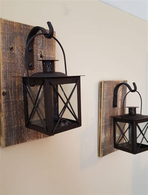 Set Of Two 10 Rustic Wall Mounted Lantern Sconces With 7 Candle