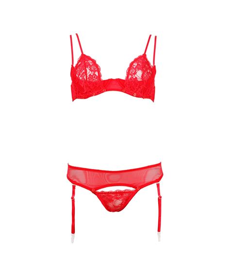 Cottelli Lingerie Red Sheer Mesh And Lace Lingerie Set Sexystyle Eu