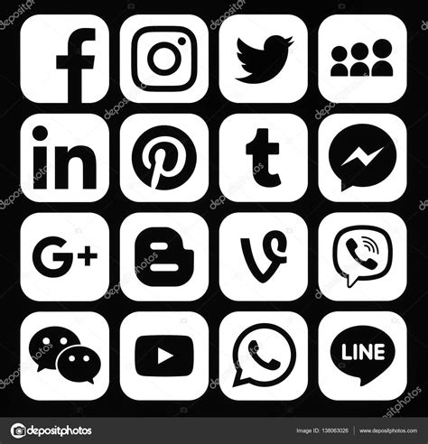 Collection Of Popular White Social Media Icons Stock Editorial Photo