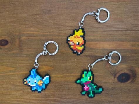 Mudkip Torchic And Treecko Perler Keychains Pins Brooches Magnets