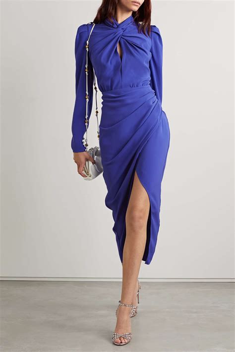 Royal Blue Crystal Embellished Wrap Effect Crepe Midi Dress Self