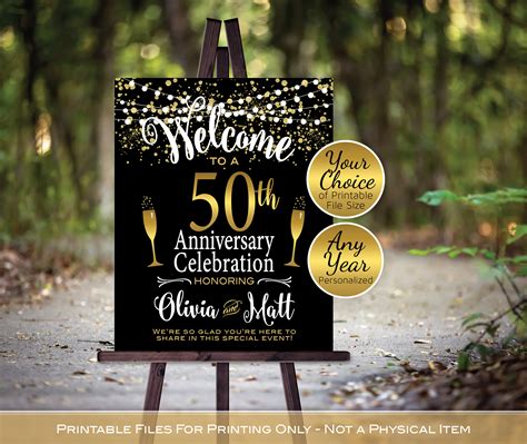 Anniversary Welcome Sign Printable 50th Golden Or Any Etsy