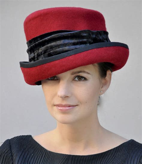 Ladies Red Winter Hat Formal Wool Felt Hat Red Top Hat Formal Winter