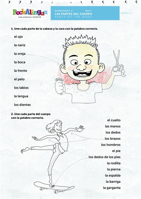 Spanish Worksheet To Teach Parts Of The Body