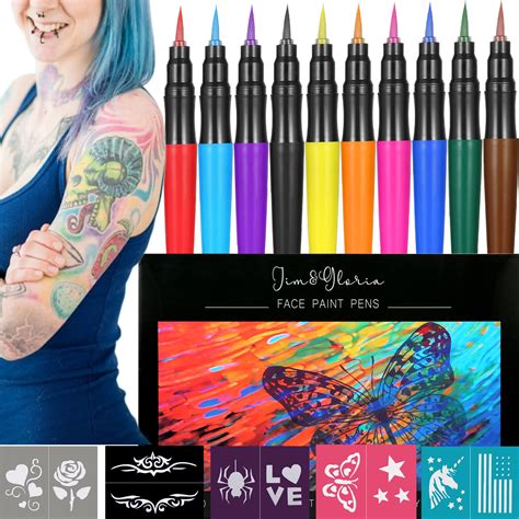 Buy Jimandgloria Face Paint Fine Tip Temporary Tattoo Pen 10 Colors
