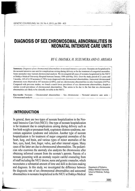 Pdf Diagnosis Of Sex Chromosomal Abnormalities In Neonatal Intensive