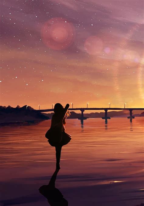 Hd Wallpaper Sunset Anime Girls Silhouette Stars Hills Instrument