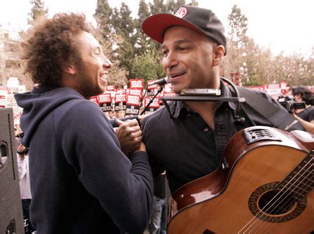 Morello's wife, denise, just finished maternity leave (she's a vp at paramount in charge of music), so today morello is playing mr. Rage Against The Machine's Zack de la Rocha and Tom ...