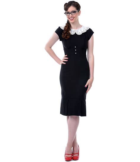 1940s Style Stop Staring Black Duchess Wiggle Dress Unique Vintage