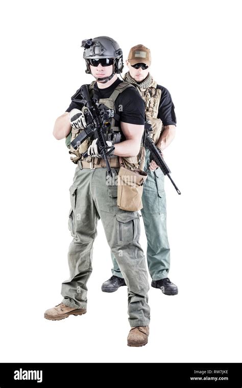 Private Military Contractors Pmc In Action On White Background Stock