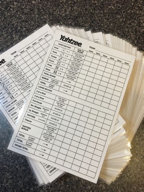 Laminated Yardzee Score Cards For Outdoor Dice Game Yahtzee Yardzee