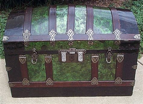 Steamer Trunk With Emerald Green Colors Antique Trunk Steamer