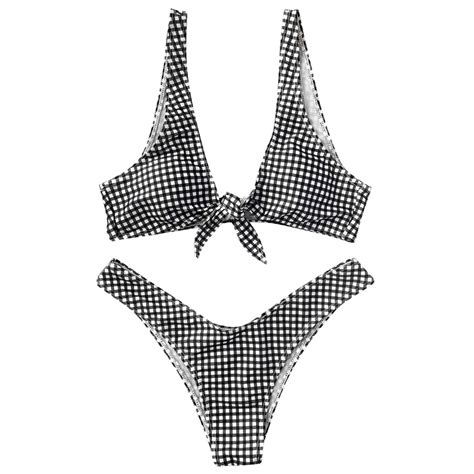 Suittop 2018 Sexy High Cut Bikini Swimwear Women Swimsuit Plaid Biquini Vintage Bathing Suit