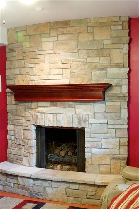 Fireplace mantels on stone wall. Stone Fireplaces and Wood Mantels - Traditional - Family ...