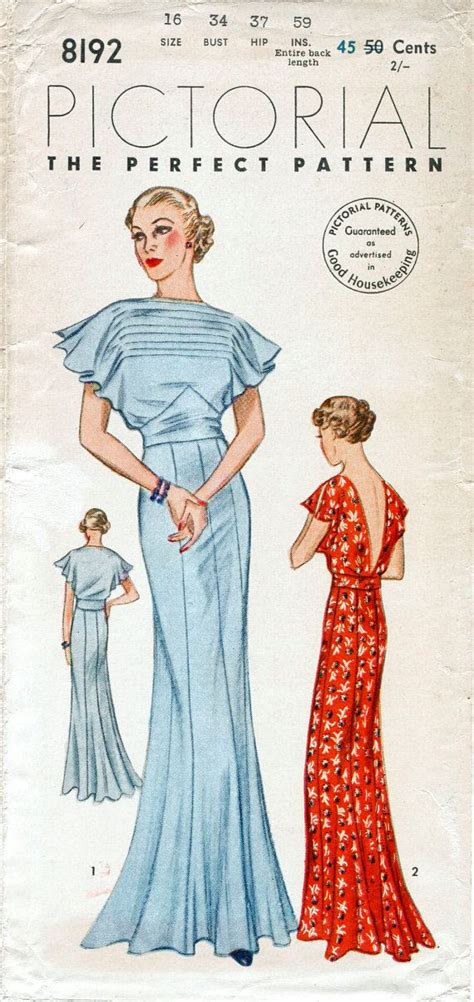 30s 1930s Vintage Gown Sewing Pattern Wedding Bridal Evening Or