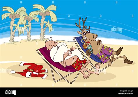Santa And Reindeer Having A Rest On The Beach Stock Photo Alamy