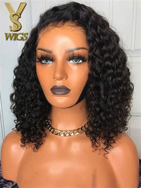 Yswigs Short Bob Human Hair Wigs New Kinky Curly Lace Front Wig
