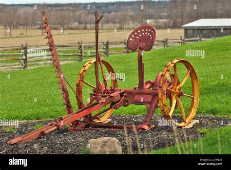 Antique Vintage Horse Drawn Hay Mower Farm Implement Machinery Stock
