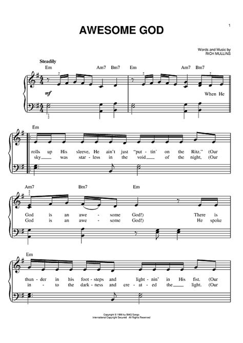 Awesome God Sheet Music By Rich Mullins For Easy Piano Sheet Music Now