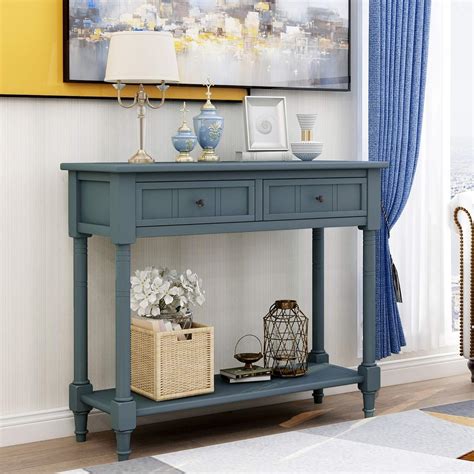 Lasadelgar Narrow Solid Wood Console Table Farmhouse Console Table With 2 Drawers