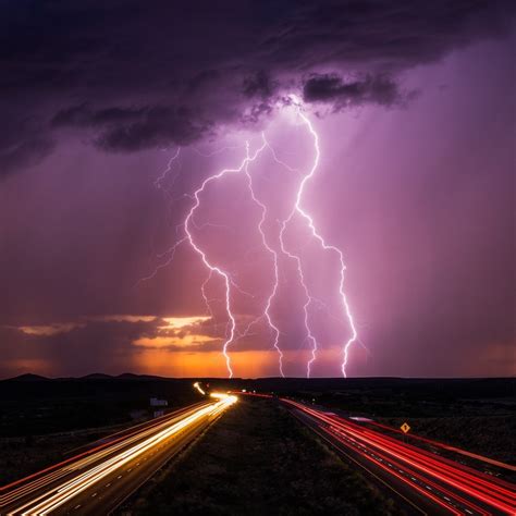 Night Road During Lightning Storm