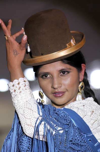 An Indigenous Bolivian Aymara Woman Takes Part In A Fashion Show In La
