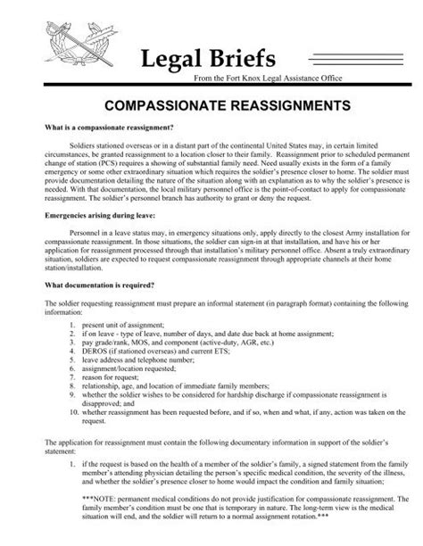 Army Compassionate Reassignment Letter Example